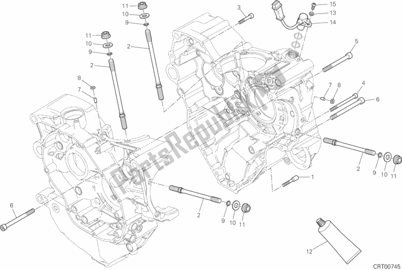 All parts for the 10a - Half-crankcases Pair of the Ducati Monster 1200 USA 2018